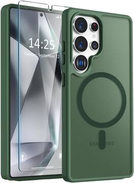 Entronix - Galaxy S25 Ultra Bundle - Magnetic Translucent Matte Case & Clear Screen Protector - Green