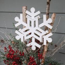 Angle. BreeBe - Glittered Layered Wooden Snowflake Planter Stake Topper 14" - White.