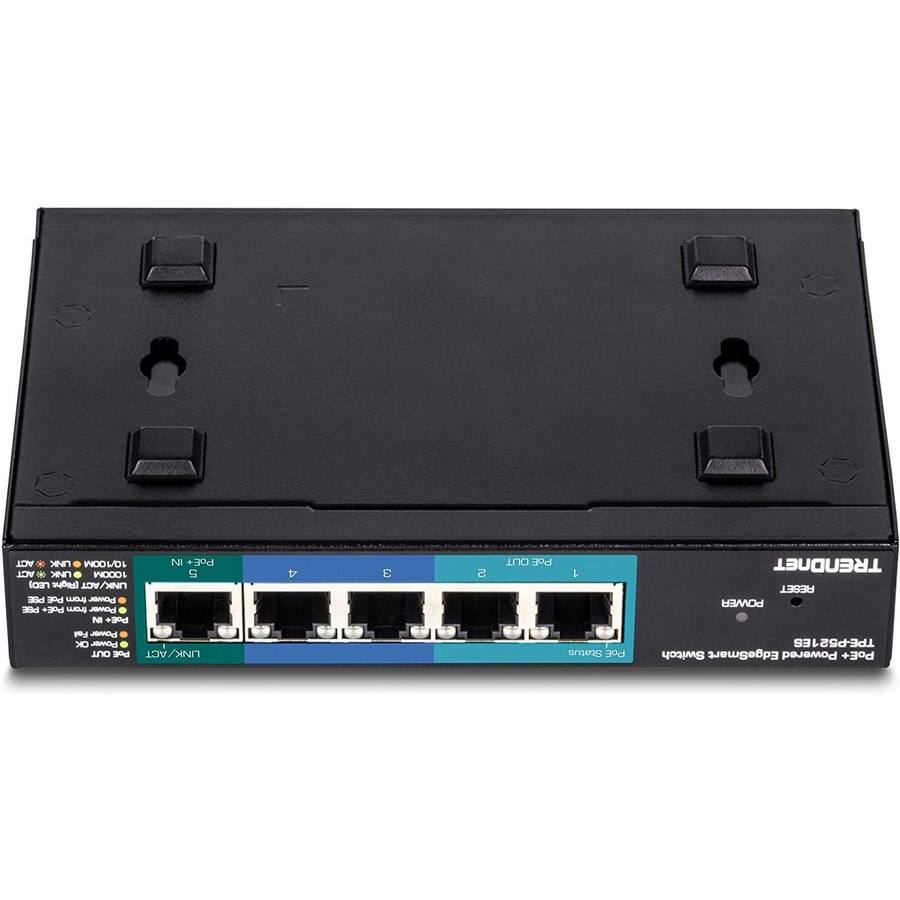 ACT UNK 10/100M NI PoE+ ACT UNK 1000M 5 LED) (Right UNK/ACT PSE PoE from Power PSE PoE+ Power NI PoE+ Fol Power OK Power OUT PoE LINK/ACT

4
3
$
OUT PoE Status PoE

TRENDNET RESET POWER TPE-P521ES Switch EdgeSmart Powered PoE+