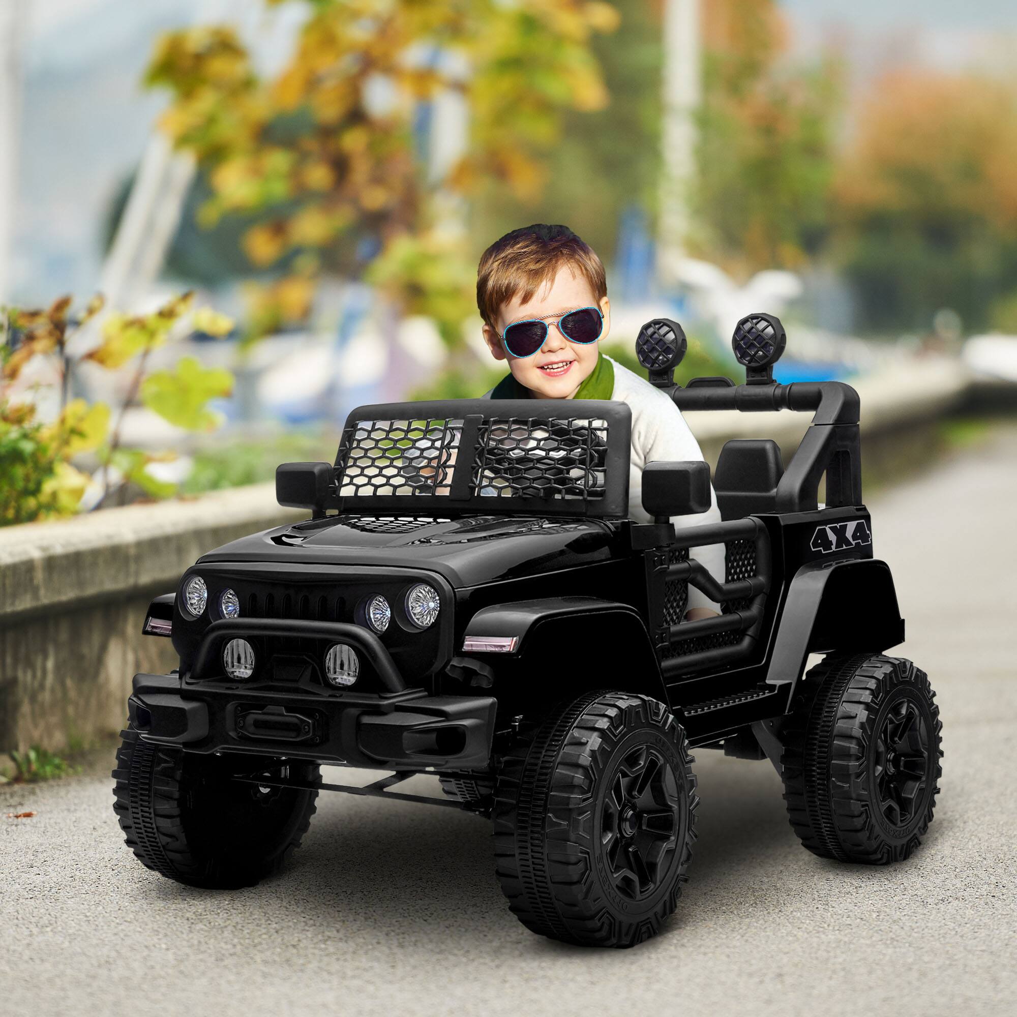 Angle. Aosom - 12V Kids Ride On Truck with Parent Remote, Battery Powered Electric Car with Suspension, Adjustable Speed, LED Lights.