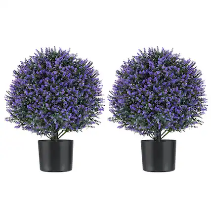Front. Costway - Costway 2 Pack Artificial Lavender Topiary Ball Tree Faux Shrub Bushes with Flowers - Purple.