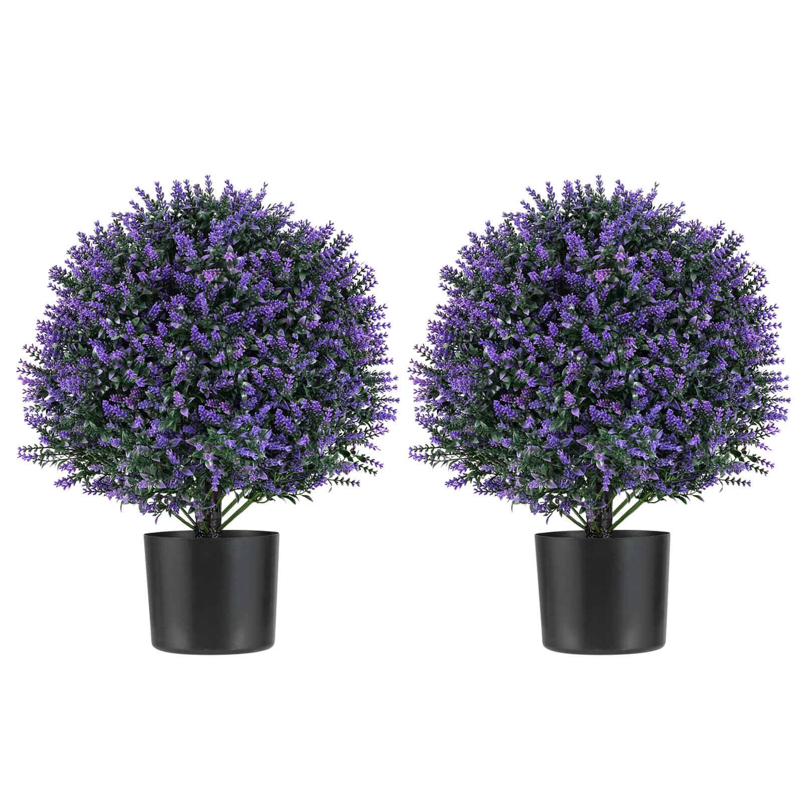 Costway - 2 Pack Artificial Lavender Topiary Ball Tree Faux Shrub Bushes with Flowers - Purple