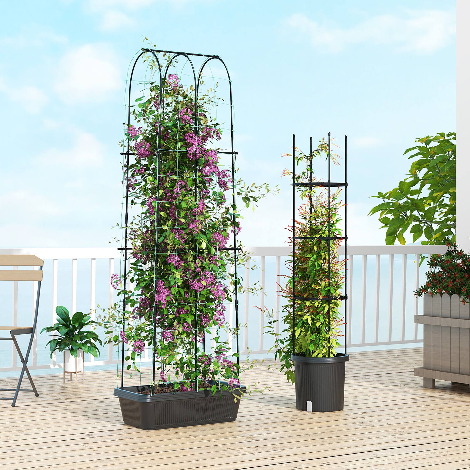 Alt View 3. Gymax - Gymax 2 Pack Garden Planters w/ Trellis Adjustable Height & Self-watering System - Black.
