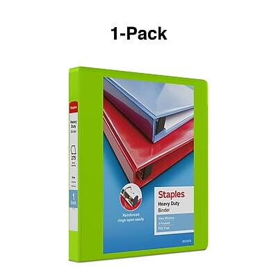 1-Pack  
Staples Heavy Duty Binder  
Reinforced rings open easily  
Binder  
1" ring space  
1" Pack