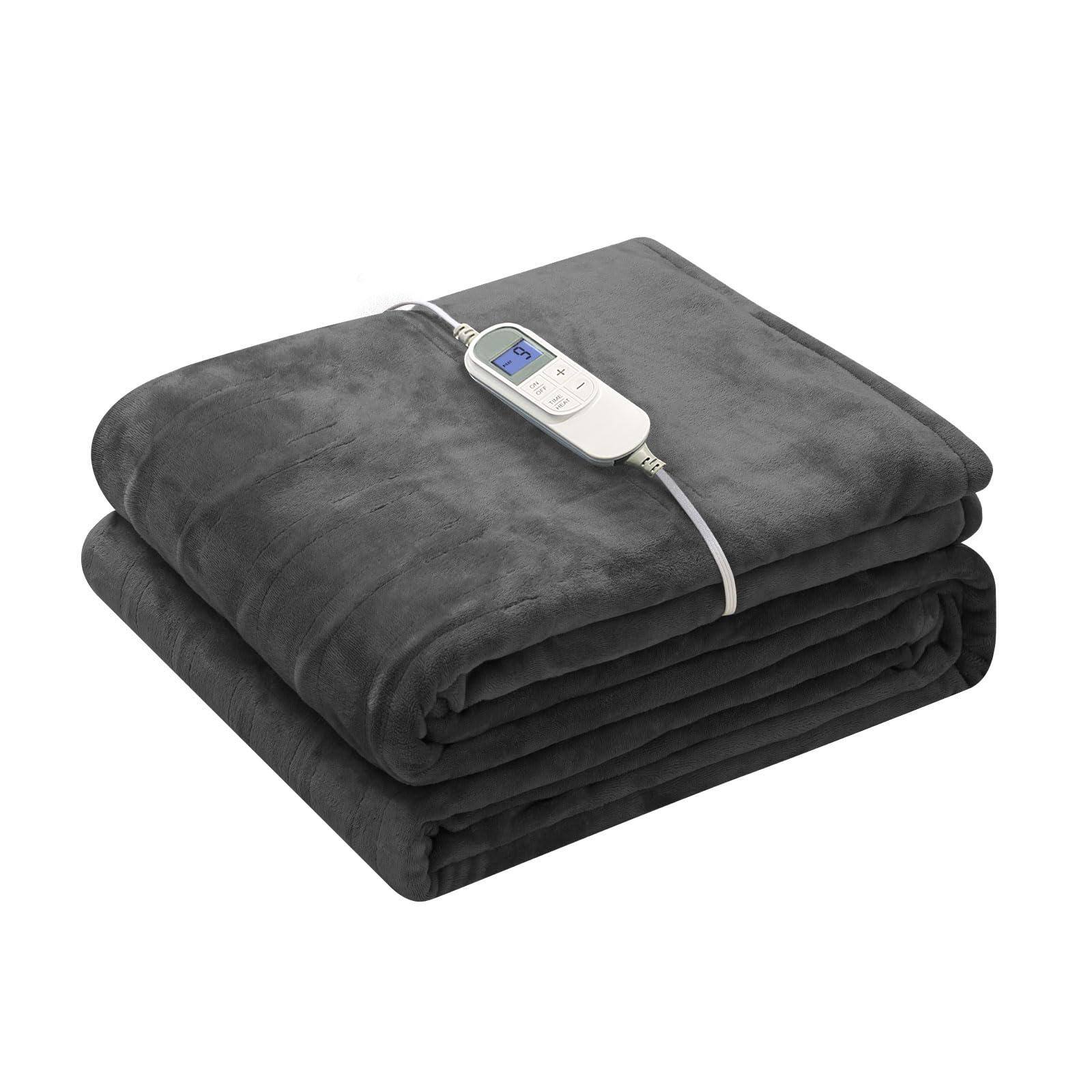 Alt View 1. NICHOLAS KLEIN - Heated Blanket Electric Throw 72" X 84" Full Size With 10 Heating Levels 12 Hours Time Setings And Auto shu... - Dark Grey 84*90in.