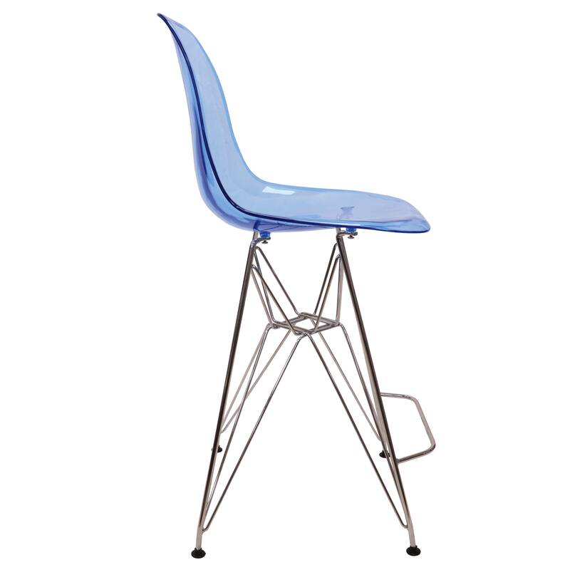 Alt View 2. LeisureMod - Cresco Modern Acrylic Barstool, Clear Swivel Counter Height Stool with Chrome Base Footrest - Transparent Blue.