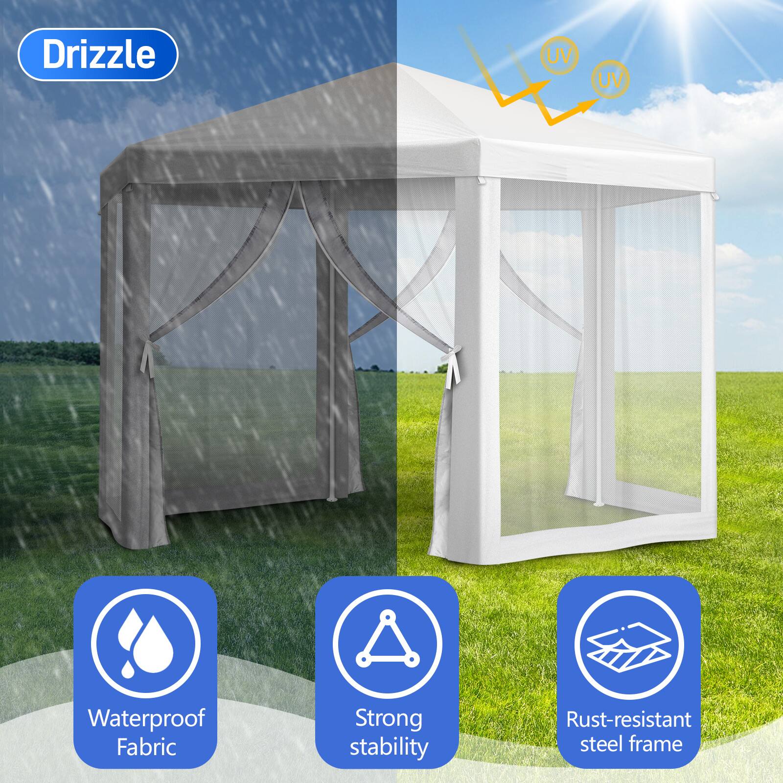 Drizzle UV UV Waterproof Fabric Strong stability Rust-resistant steel frame