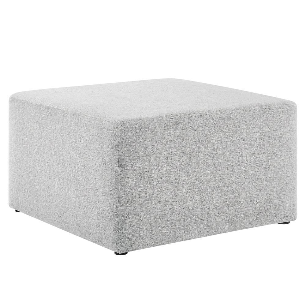 Front. Outdoor Escape - Square woven fabric ottoman with cushioned top, outdoor durable design - Gray.