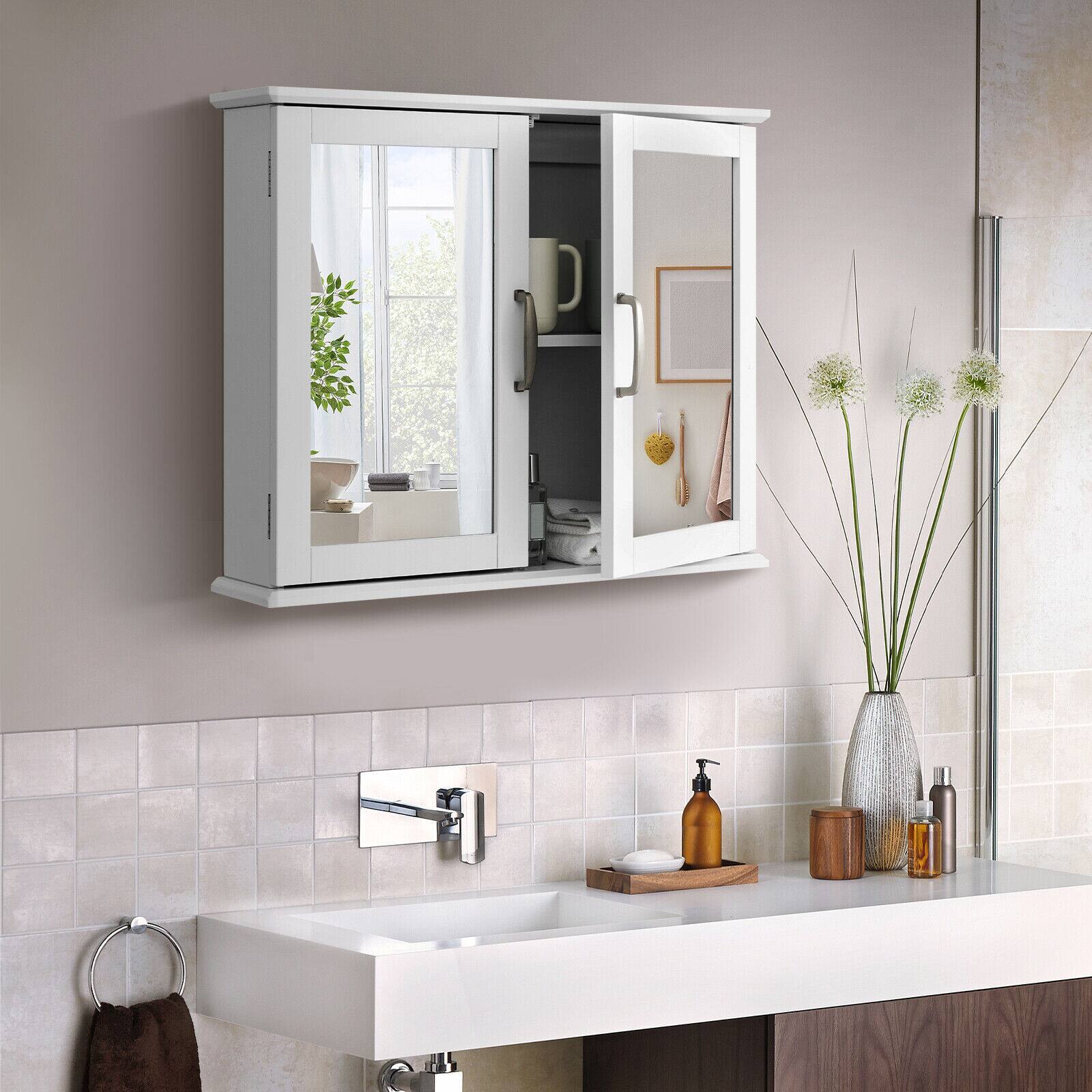 Alt View 3. Gymax - Gymax Bathroom Medicine Cabinet 2-Tier Wall-Mounted Mirror Storage Cabinet W/Handles - White.