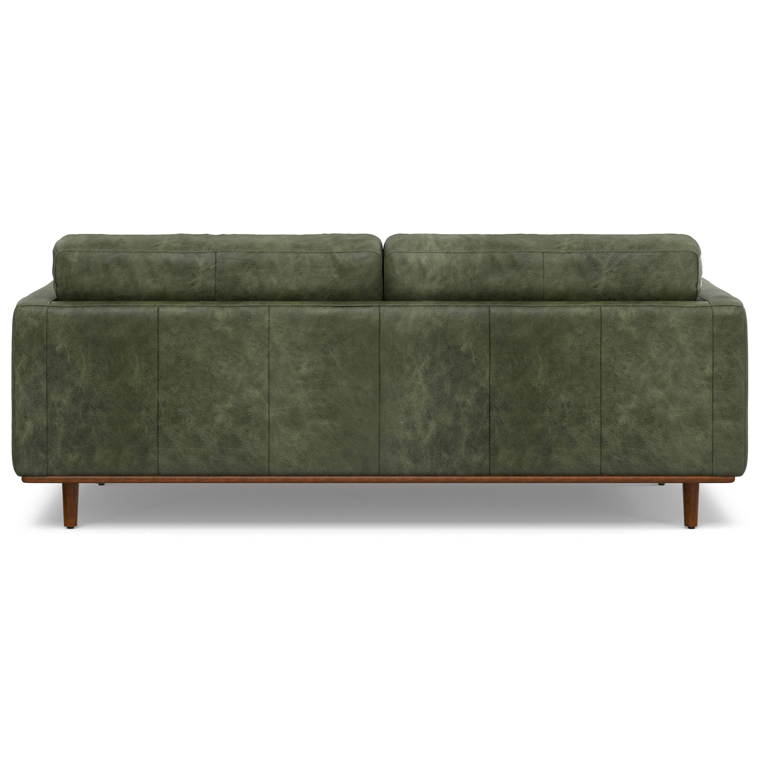 Left. Simpli Home - Morrison 89 inch Wide Mid-Century Modern Sofa in Moss Green Genuine Leather - Moss Green.