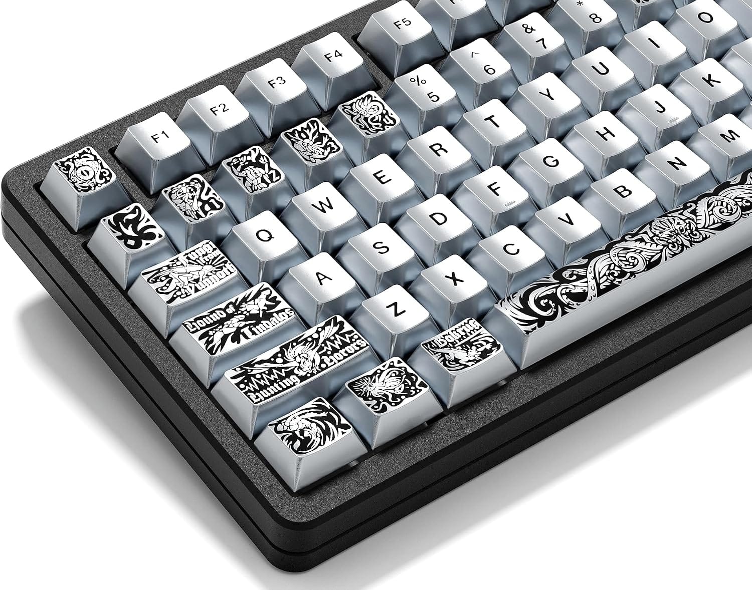 Womier - PBT Keycaps with Metal Paint, Custom Retro Keycaps Set for All ANSI Cherry MX Switches Mechanical Keyboards - Silver
