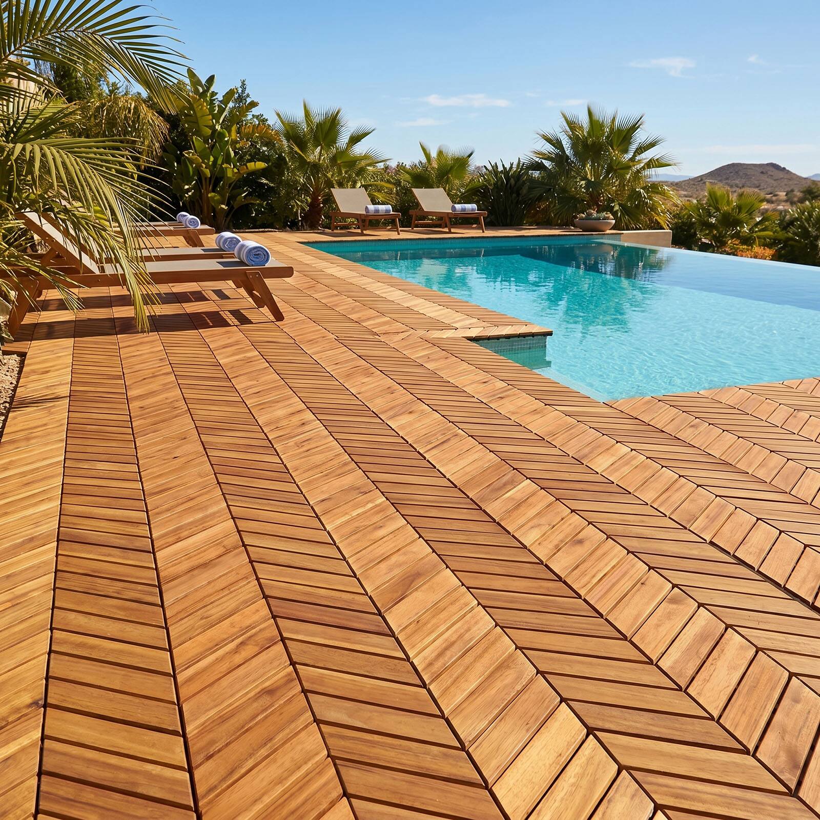 Alt View 3. Costway - Costway Acacia Wood Interlocking Deck Tiles, 30 PCS Waterproof Flooring Tiles,Natural - Natural.