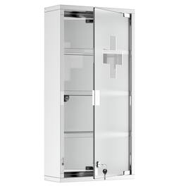 Homcom - Wall Mounted Medicine Cabinet, Locking Wall Cabinet with 4 Tier Shelves, Stainless Steel Frame and Glass Door - Silver