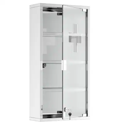 Front. Homcom - Wall Mounted Medicine Cabinet, Locking Wall Cabinet with 4 Tier Shelves, Stainless Steel Frame and Glass Door - Silver.