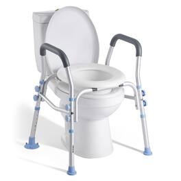 VEVOR - Raised Toilet Seat with Arms, 300 lbs Load Capacity, Adjustable Height, Widened Commode Elevated Toilet Seat Riser - White