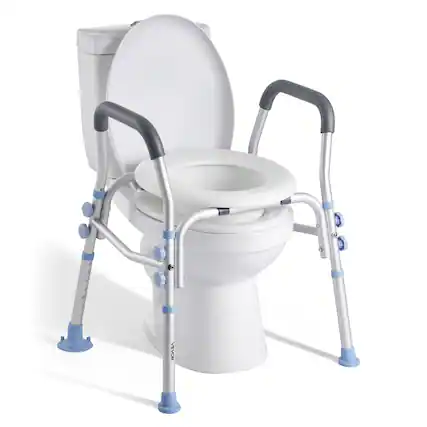 Front. VEVOR - Raised Toilet Seat with Arms, 300 lbs Load Capacity, Adjustable Height, Widened Commode Elevated Toilet Seat Riser - Gray.
