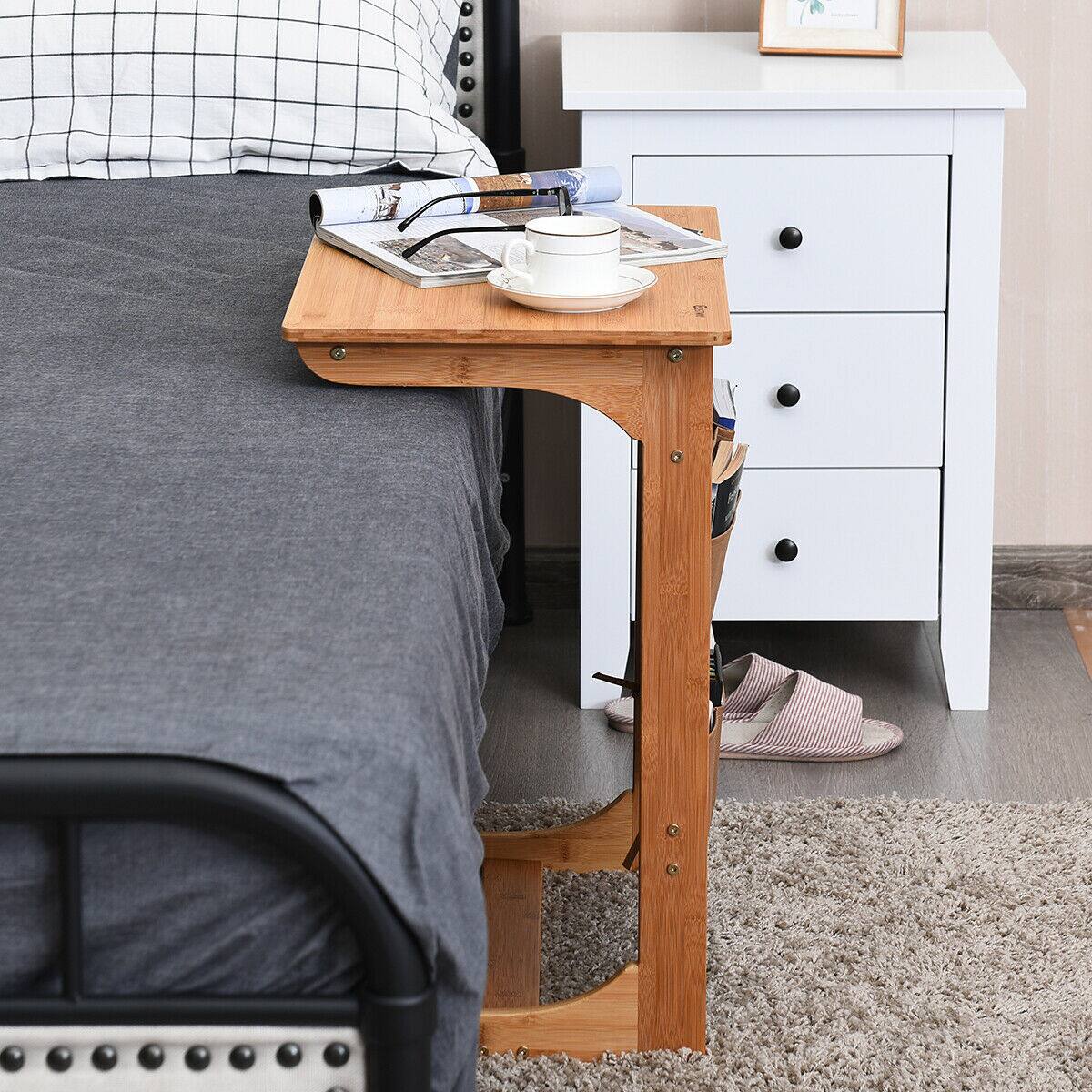 Alt View 5. Costway - Costway Bamboo Sofa Table Laptop Desk Coffee Snack End Table Bedside Table W/Storage Bag - Natural.