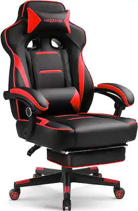 Front. GTPlayer - Gaming Chair with Footrest Big and Tall Racing Style Computer Chair,Red - Red.