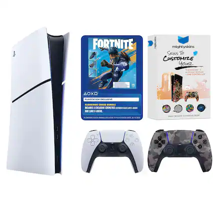 FORTNITE mightyskins SKINS TO CUSTOMIZE YOUR PLAYSTATION 5 SLIM DISC EDITION. ONE CONTROLLER. PLAYSTATION EXCLUSIVE FLOWERING CHAOS BUNDLE INCLUDES 8 EXCLUSIVE COSMETICS (ESTIMATED VALUE 1,000 + -800 AND 1,000 -BUCKS). FLOWERING CHAOS BUNDLE EXCLUSIVE TO PLAYSTATION UNTIL 26/11/2026. MANY DESIGNS TO CHOOSE FROM.
