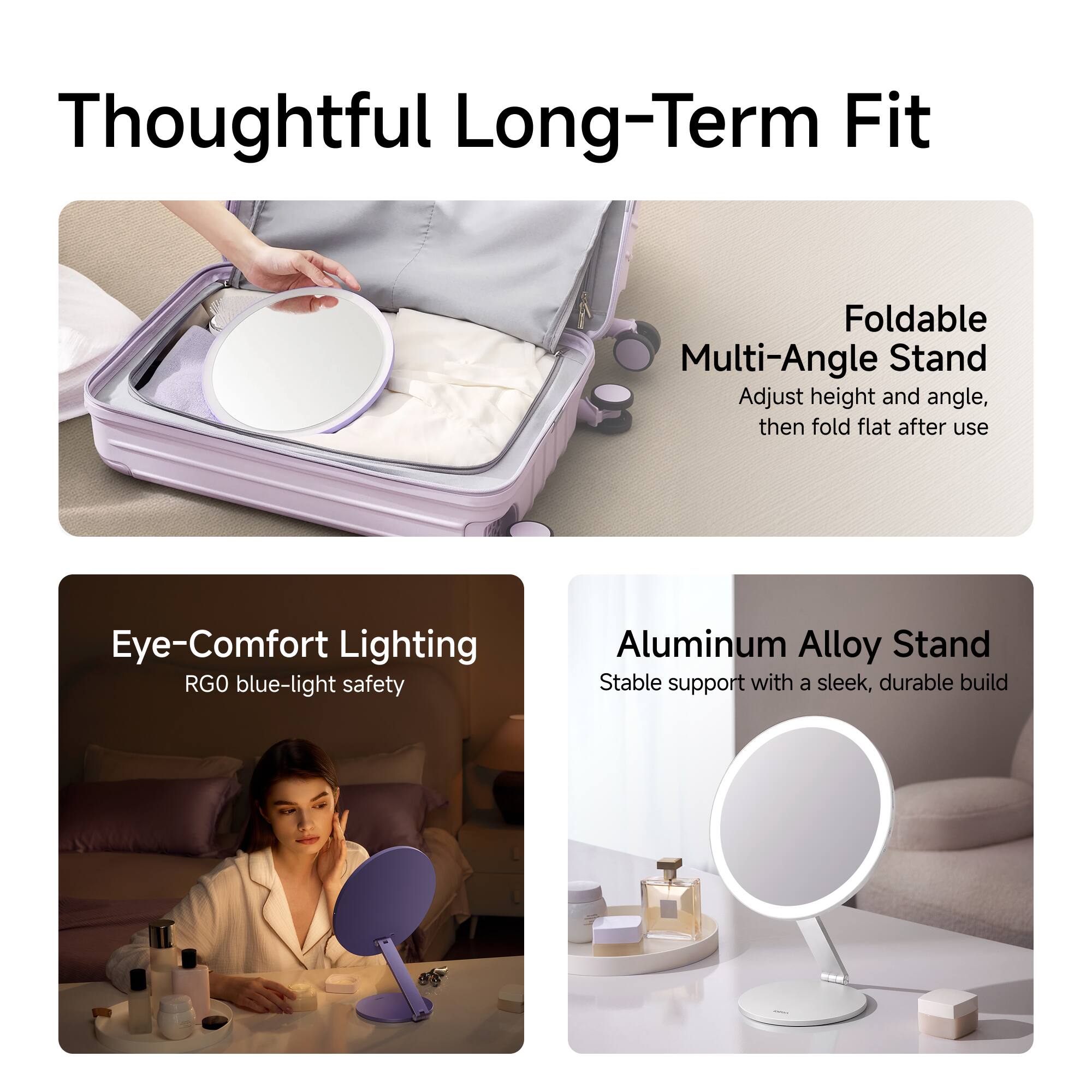 Thoughtful Long-Term Fit

Foldable Multi-Angle Stand
Adjust height and angle, then fold flat after use

Eye-Comfort Lighting
RGO blue-light safety

Aluminum Alloy Stand
Stable support with a sleek, durable build
