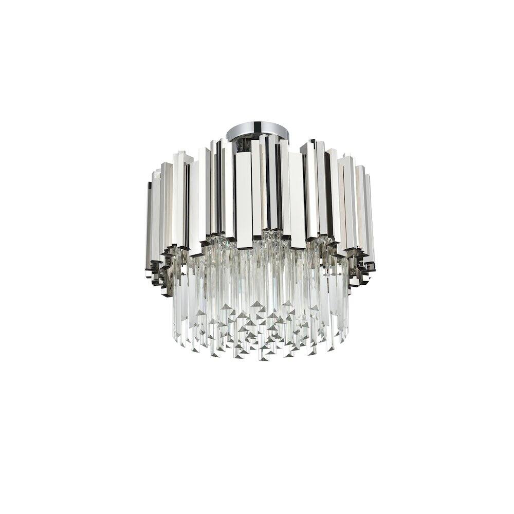 Angle. Elegant Lighting - Willow 16 Inch Flush Mount Ceiling Light In Chrome - Chrome And Clear.