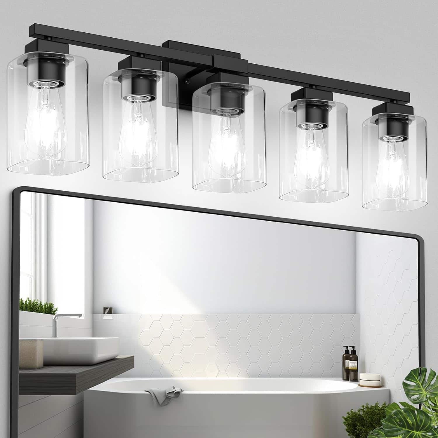 Nordic Hygge - 31" 5-Light Modern Black Bathroom Vanity Light Fixture in Matte Black