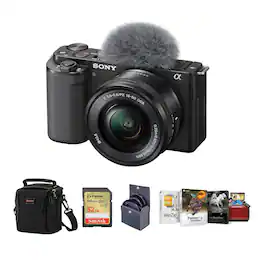 Bundle - Sony - ZV-E10 Mirrorless Camera with 16-50mm Lens, Black with Mac Photo Editing Software Suite, 32GB SD Memory