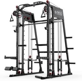 Mikolo - Smith Machine, 2200lbs Squat Rack with LAT-Pull Down System & Cable Crossover Machine - Black