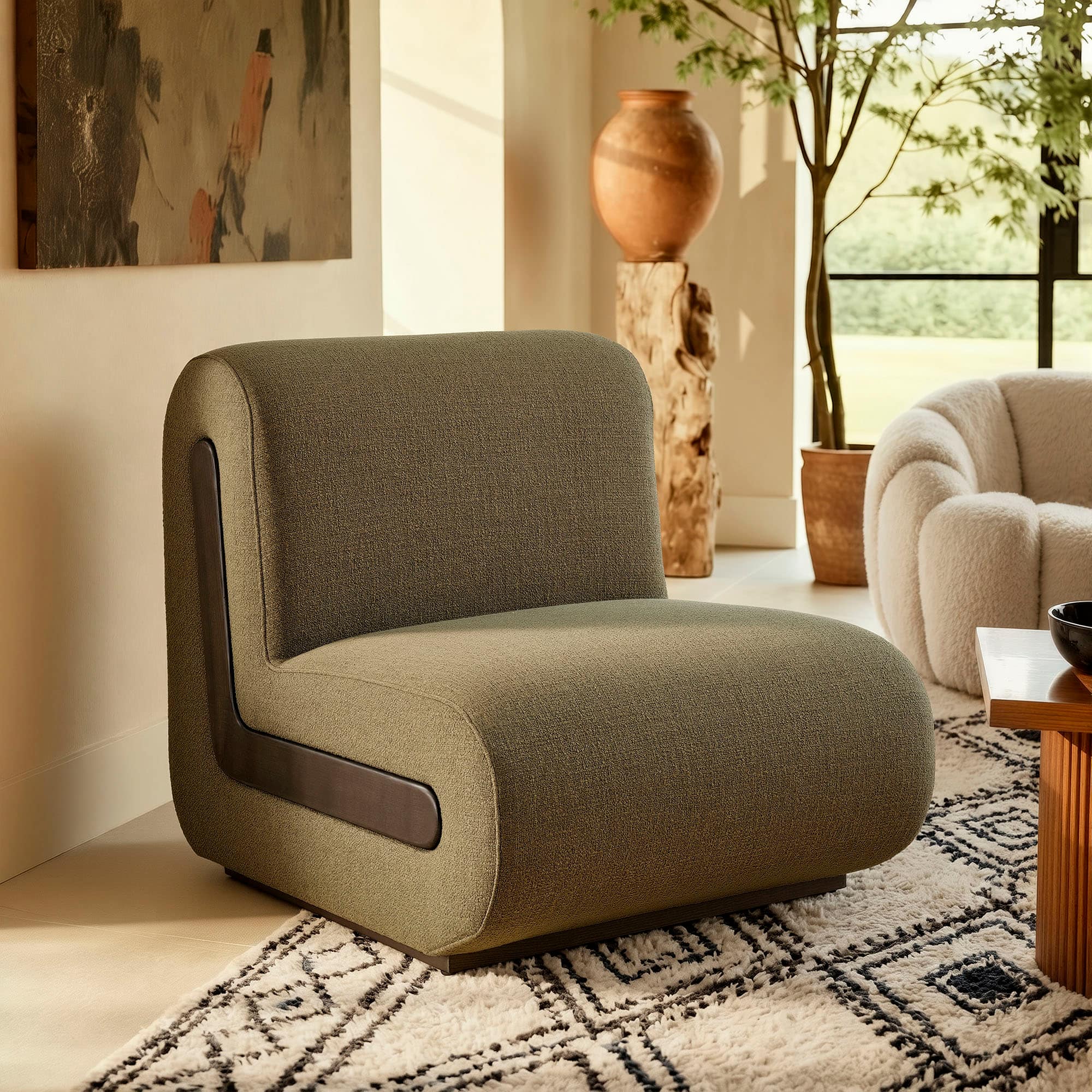 Denby Linen Blend Accent Chair by Modway - Olive