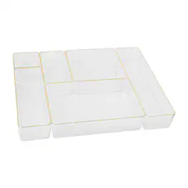 Martha Stewart - Kerry Plastic Stacking Drawer Organizer Set of 6 - Clear/Gold Trim