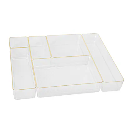 Front. Martha Stewart - Kerry Plastic Stacking Drawer Organizer Set of 6 - Clear/Gold Trim.