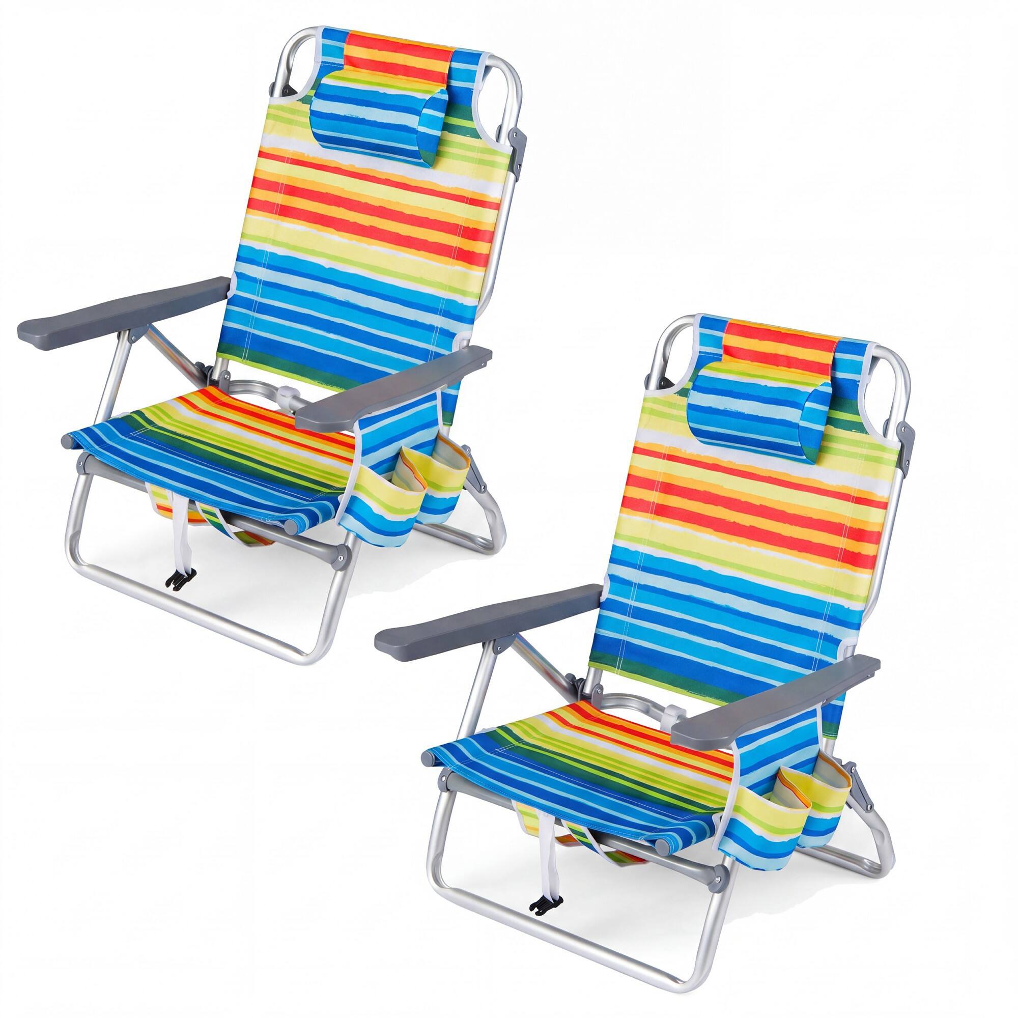 Alt View 1. Gymax - Gymax Set of 2 Beach Chairs Lightweight Aluminum Backpack Folding Recliners w/ 5-Position Backrest & Padded Headrest - Yellow.