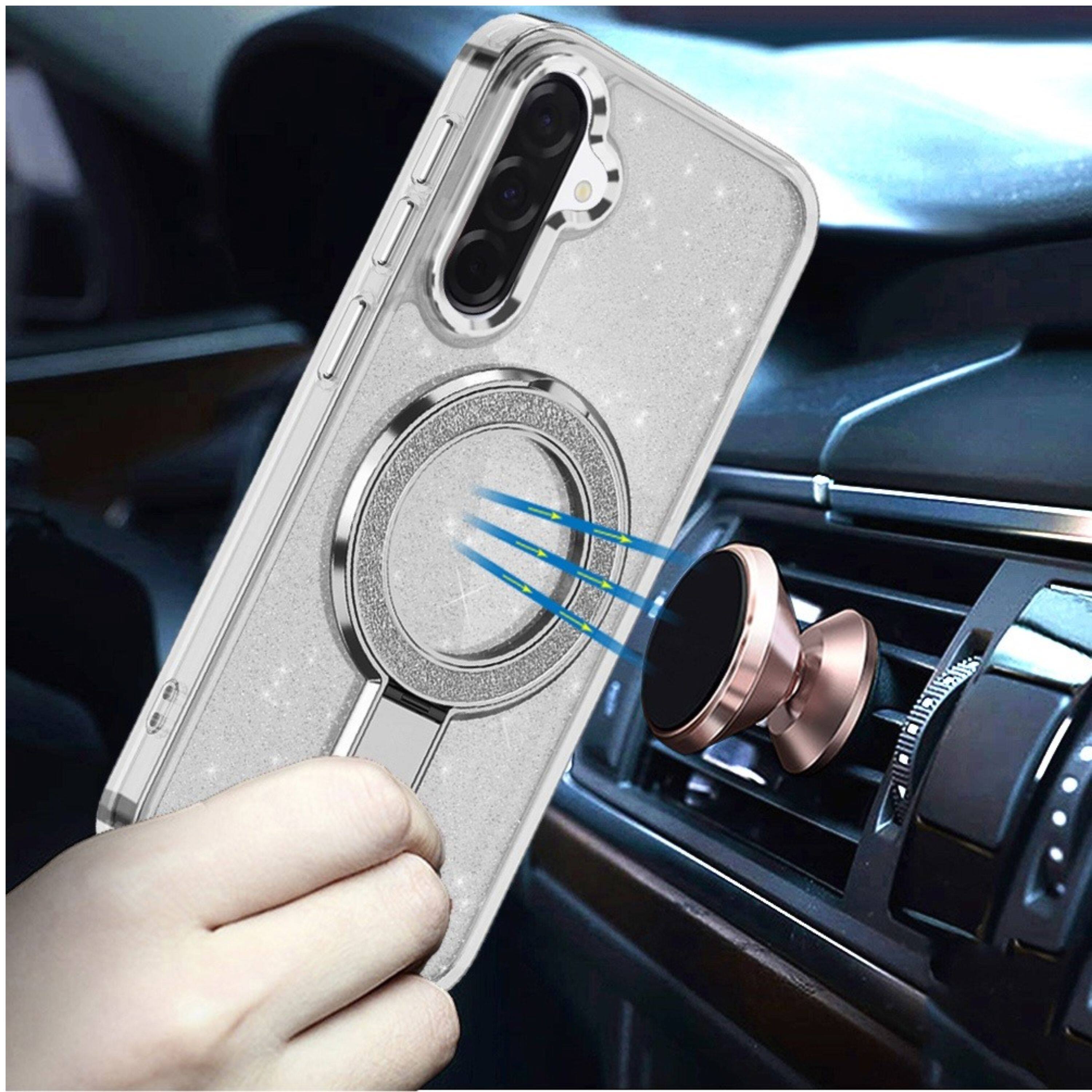 Left. Kitcheniva - Dazzling Translucent Full Glitter Magnetic Circle Case With Tempered Glass For Samsung Galaxy A37 Clear - Clear.