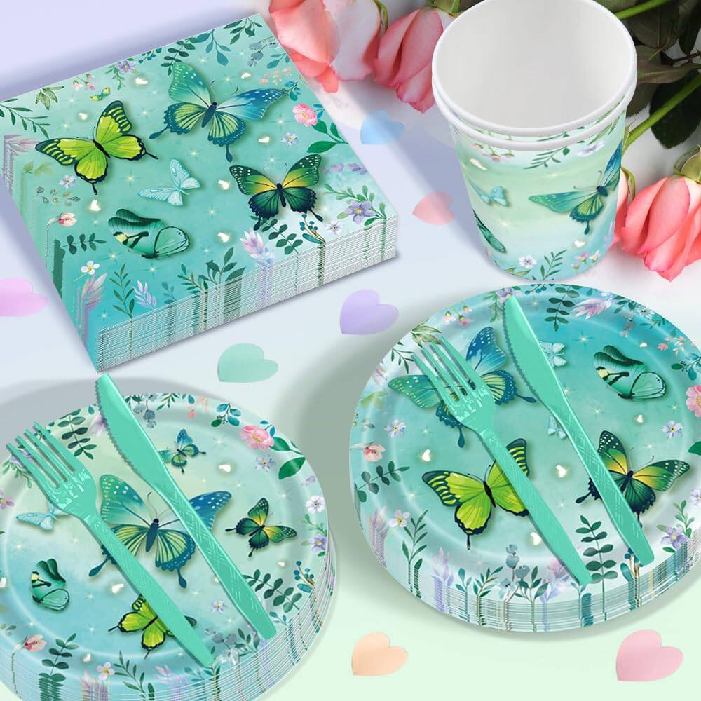 Alt View 4. Dapper Styles - Butterfly Birthday Decorations Party Supplies Plates And Napkins Tableware With Banner Tablecloth Cups Fork... - butterfly.