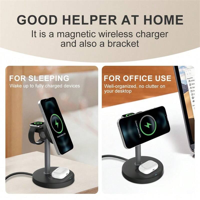 GOOD HELPER AT HOME  
It is a magnetic wireless charger and also a bracket  

FOR SLEEPING  
Wake up to fully charged devices  

FOR OFFICE USE  
Well-organized, no clutter on your desktop  

Current battery: 65%