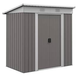 Outsunny - 6' x 4' Metal Lean to Garden Shed, Outdoor Storage Shed, Garden Tool House with Double Sliding Doors