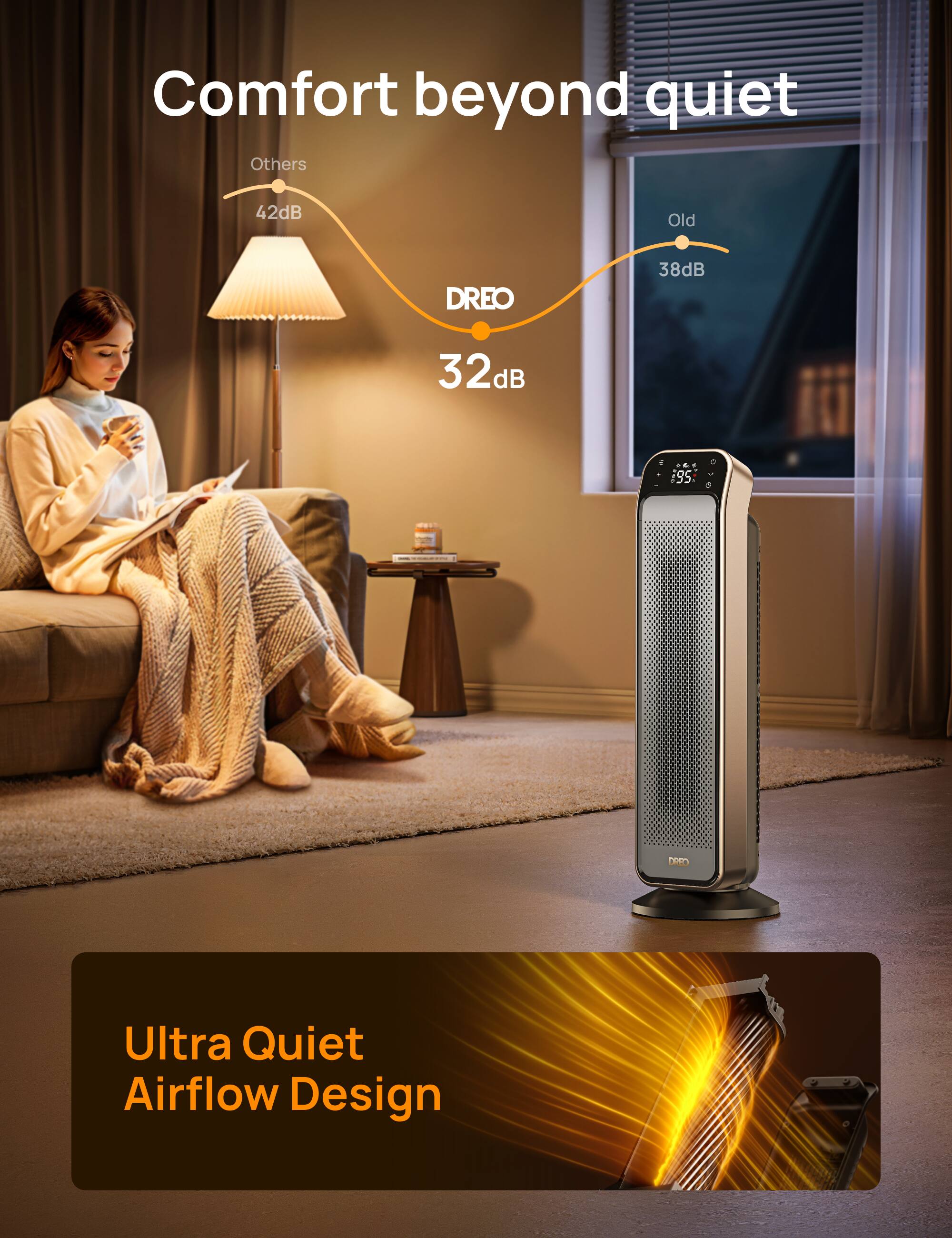 Comfort Beyond Quiet: Ultra Quiet Airflow Design.