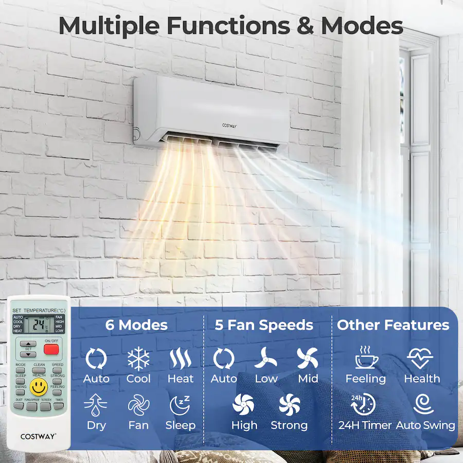 Enabled Costway 30k BTU 3 Zone 7k + 7k + 9K BTU Mini Split Air Conditioner 23 ...