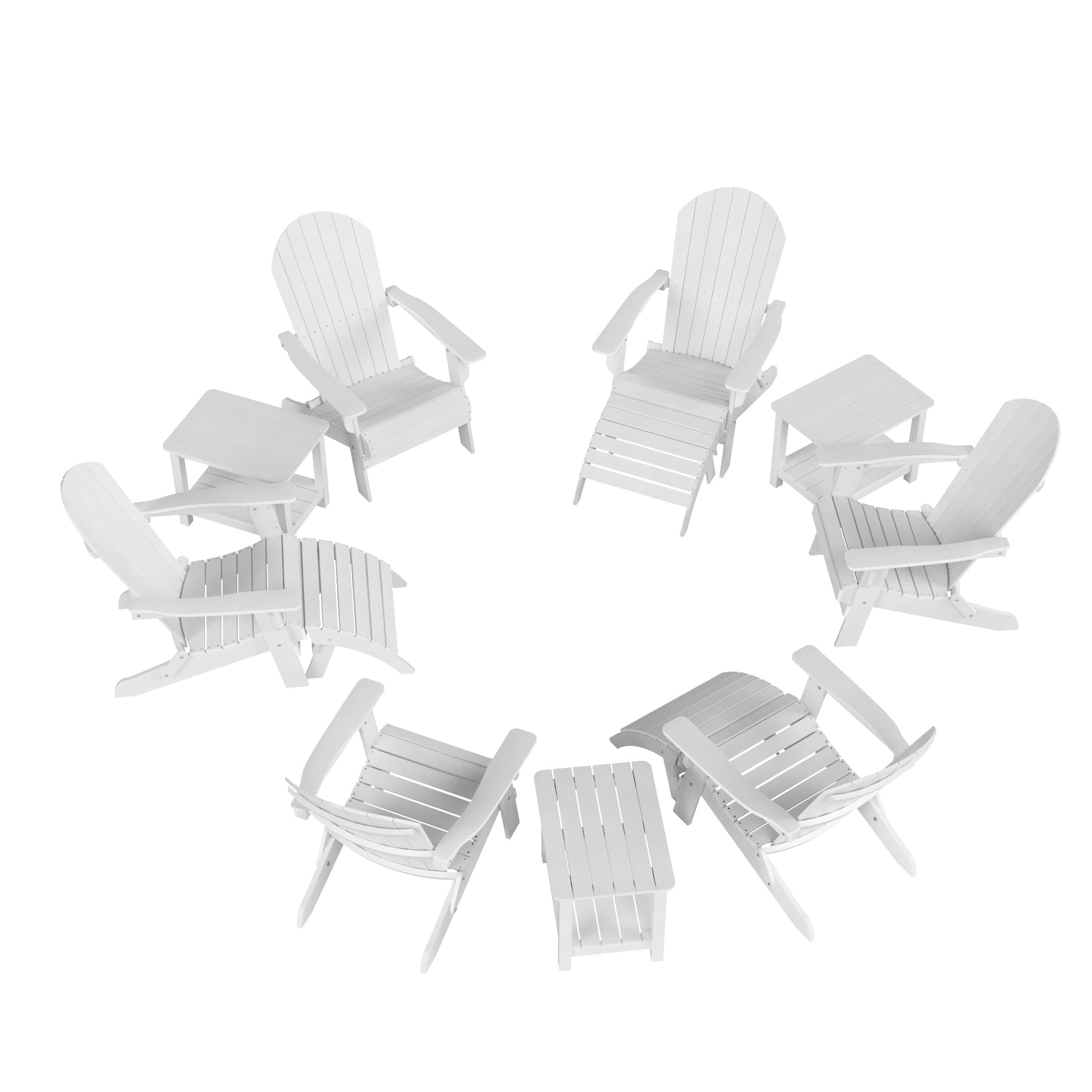 WestinTrends - Tuscany 6 Person Folding Adirondack Seashell With Side Table and Folding Ottoman - White