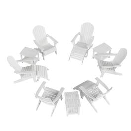 WestinTrends - Tuscany 6 Person Folding Adirondack Seashell With Side Table and Folding Ottoman - White