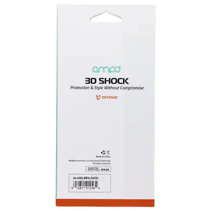 ampd 3D SHOCK Protection & Style Without Compromise DEFENSE Made in China ampd accessories is a registered trademark All rights reserved SUGGESTED RETAIL PRICE $19.99 AA-A03S-3DFULLFACED 9 10811 01258 4