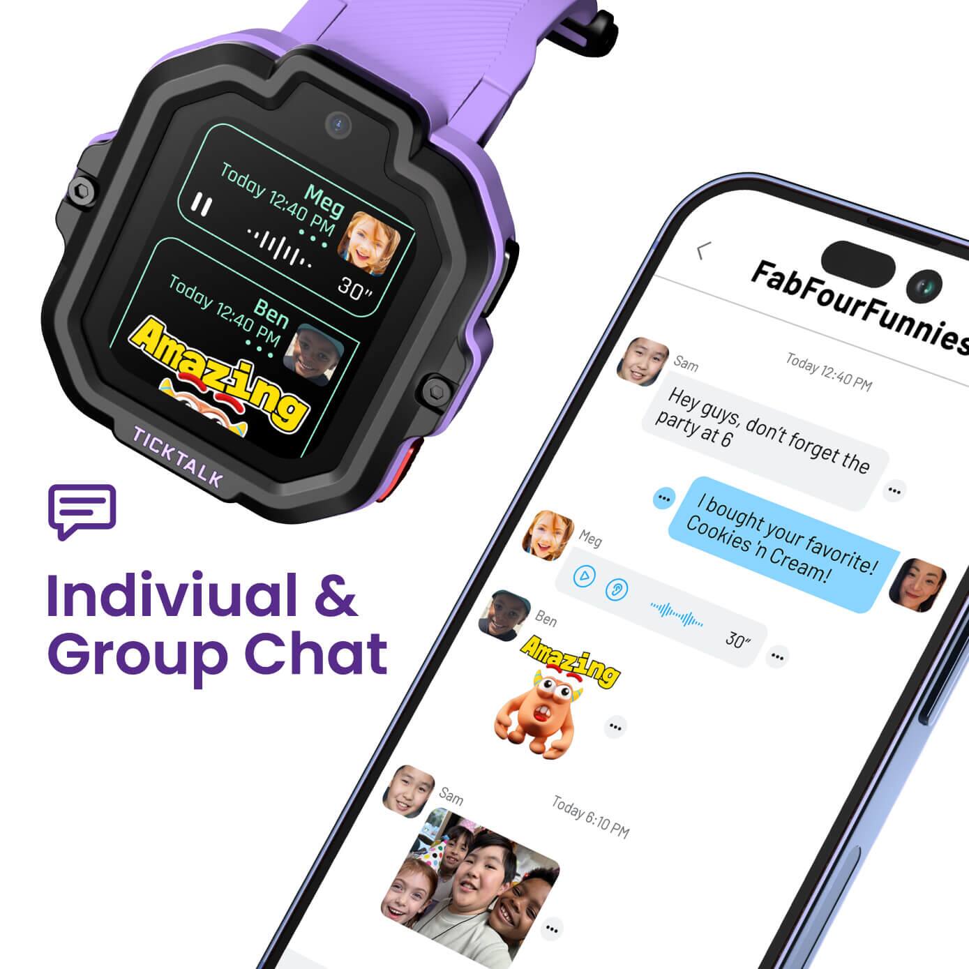 Today 12:40 PM  
Meg  
30"  

Today 12:40 PM  
Ben  
Amazing  

FabFourFunnies  
Sam  
Today 12:40 PM  
Hey guys, don't forget the party at 6  

Meg  
I bought your favorite! Cookies 'n Cream!  

Ben  
30"  

Sam  
Today 6:10 PM  

Individual & Group Chat