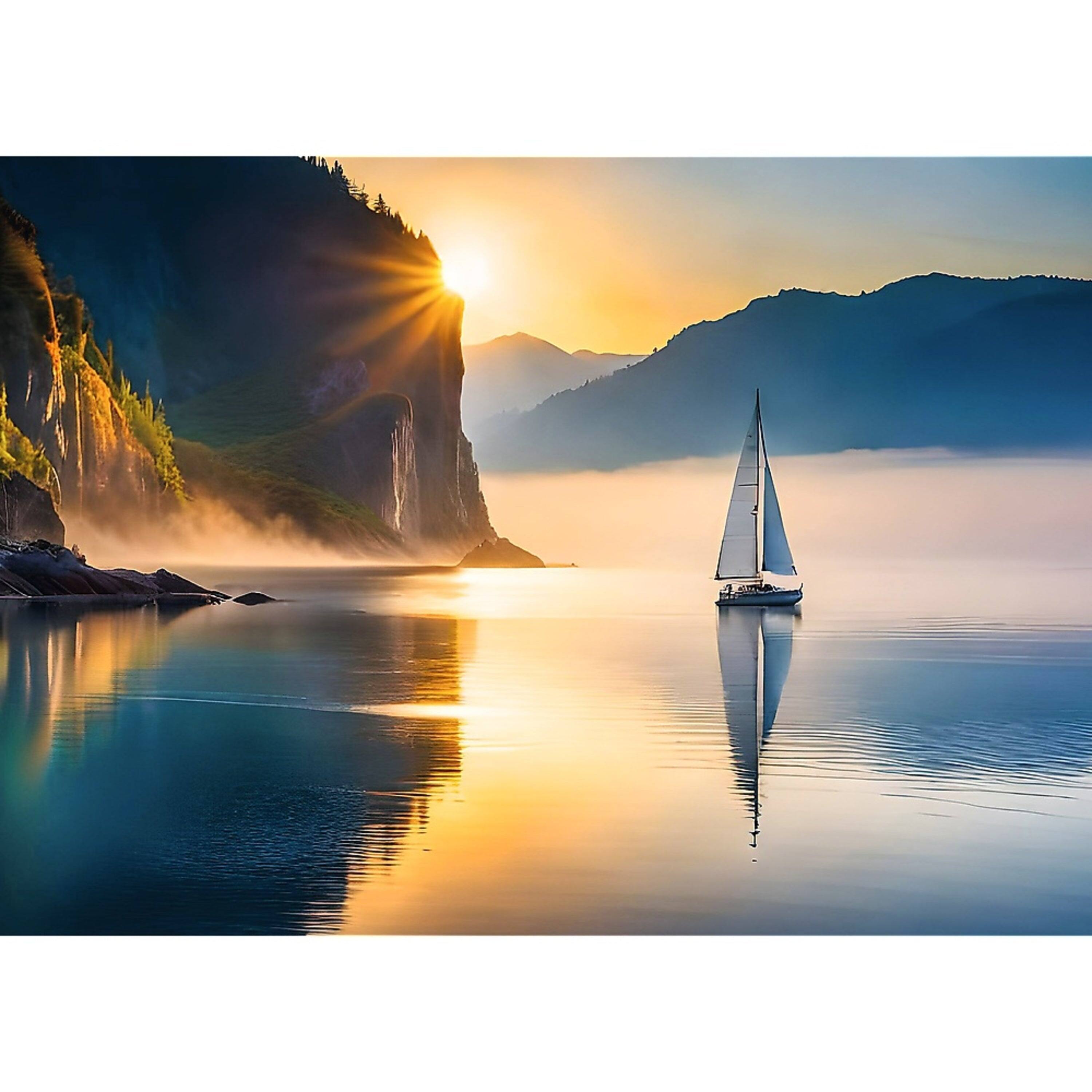Alt View 1. Trefl - Trefl Red 500 Piece Puzzle - Nature - Sailing Sunrise.