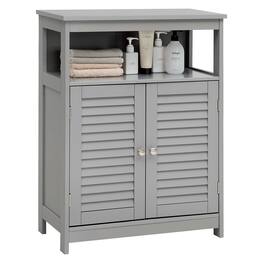 Costway - Bathroom Storage Wood Floor Cabinet with Double Shutter Door - Gray