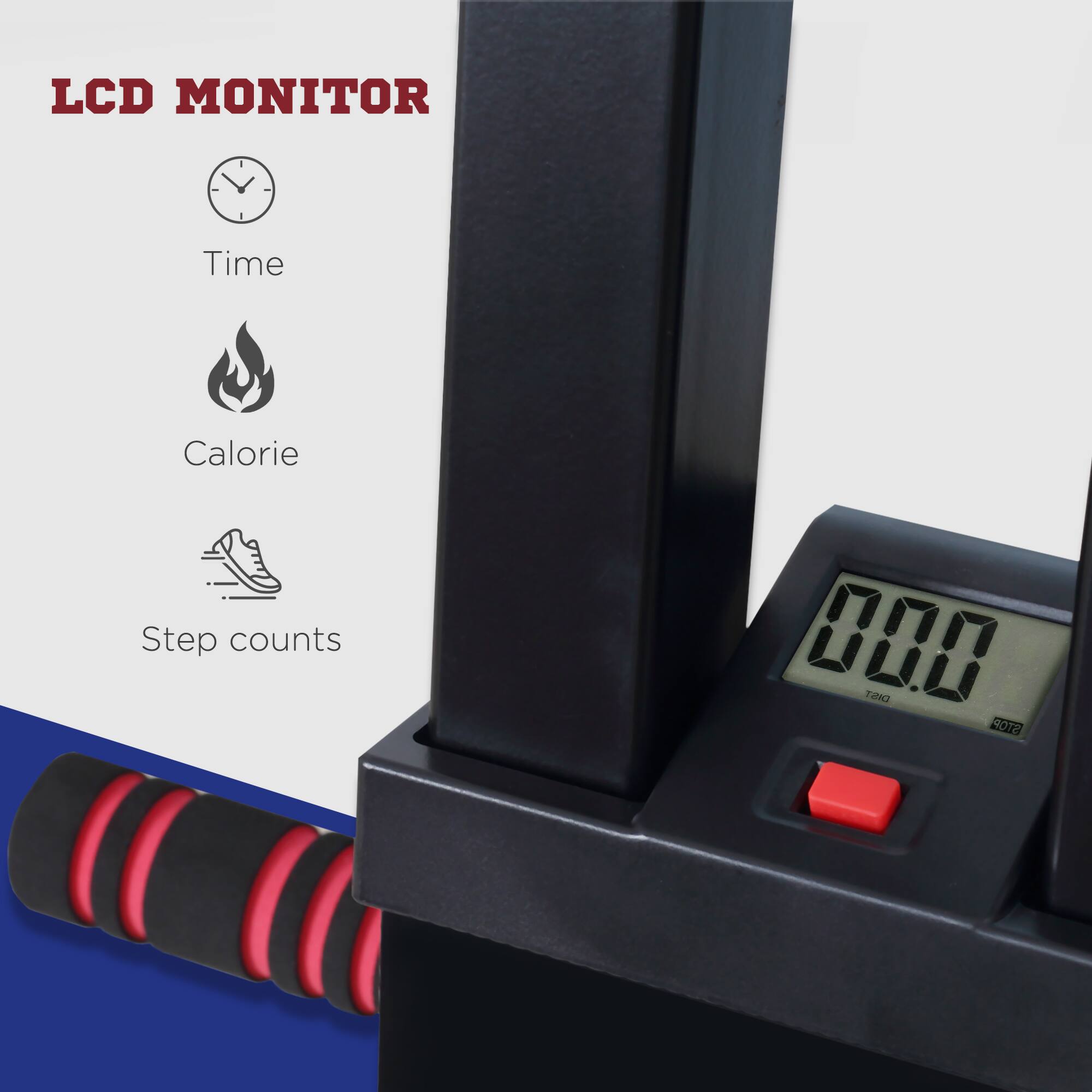 LCD MONITOR

- Time
- Calorie
- Step counts

00.0

TaAZ STOP