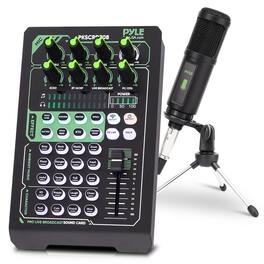 Pyle - Portable Bluetooth Live Broadcast Sound Card Pro Audio Interface DJ mixer Condenser w/Microphone Set, for Streaming - Black