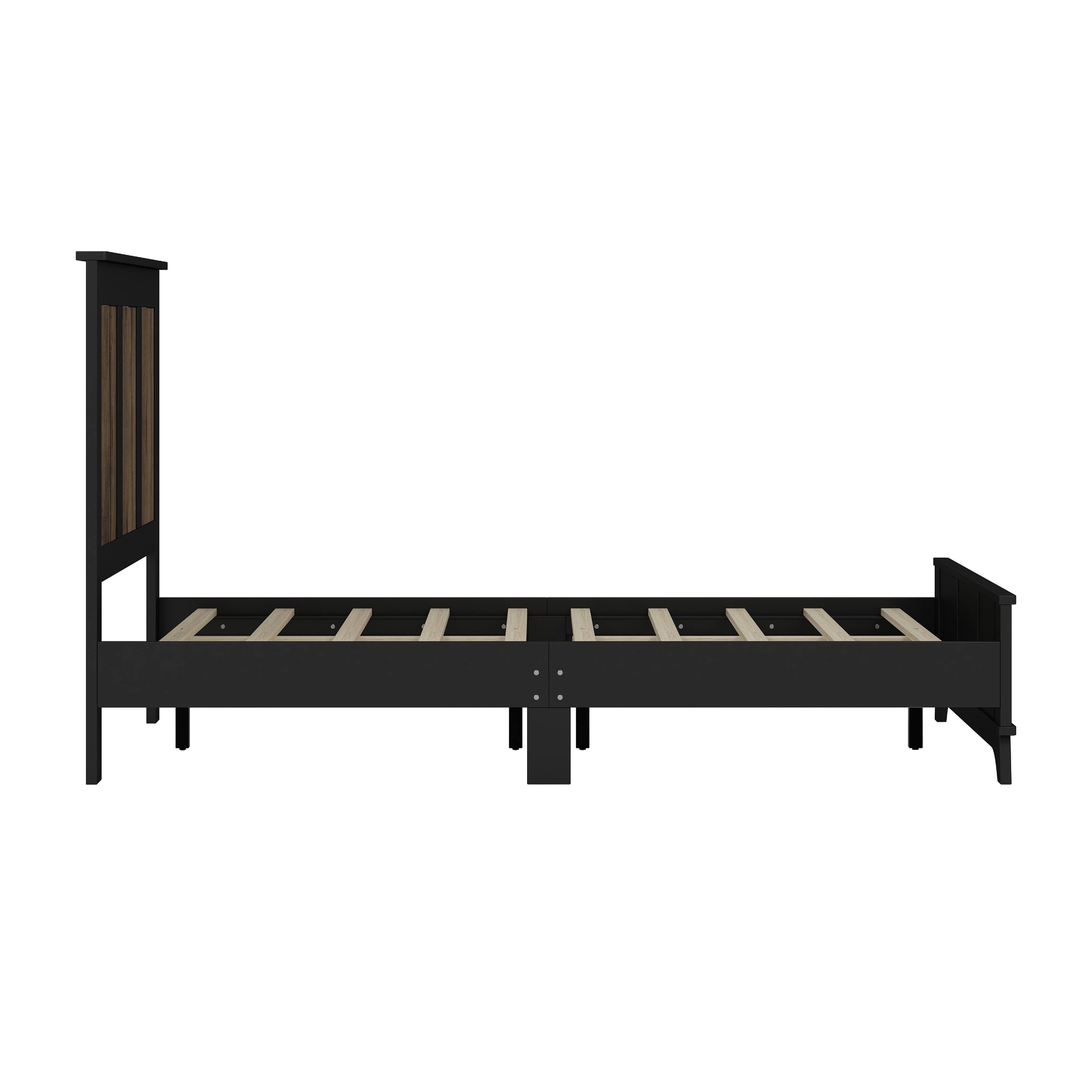 Alt View 2. Tiramisubest - Wooden Platform Queen Size Bed, Modern Platform Bed with Wooden Strip Stickers Decoration, Plywood Slats Support, Black - Black.