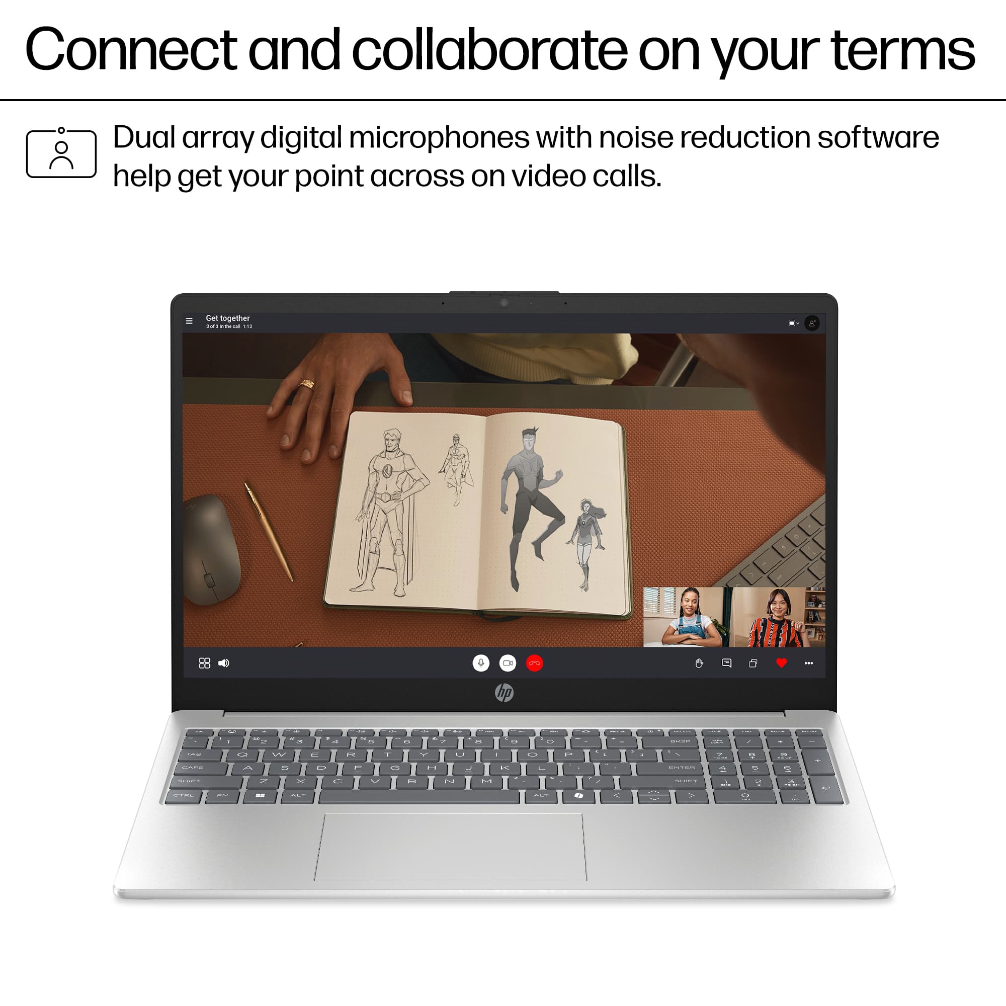 Connect and collaborate on your terms. Dual array digital microphones with noise reduction software help get your point across on video calls.