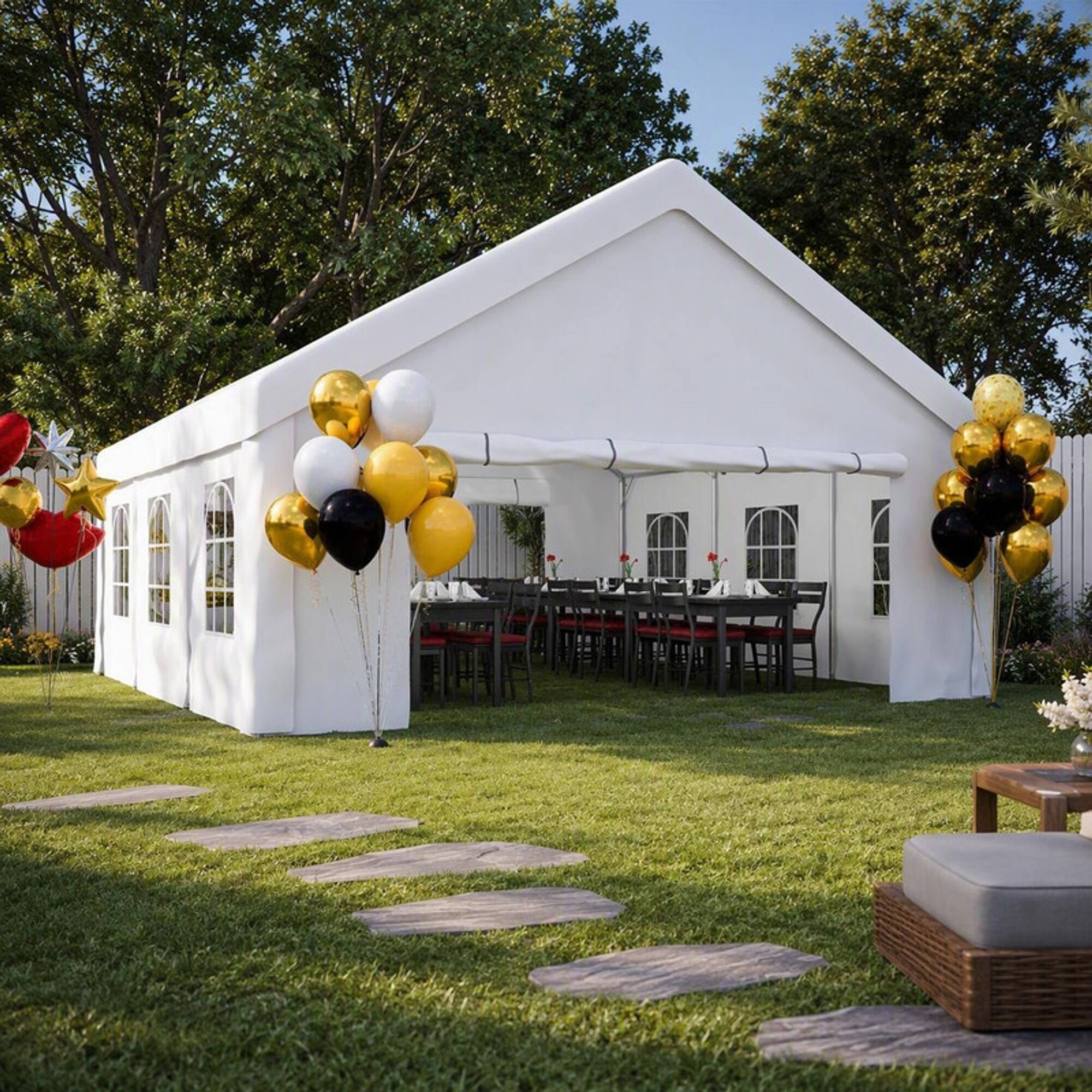 Left. RYHNUYNE - 20x20 FT Party Canopy Removable Walls 2 Bags Rust-Resistant Frame Weddings BBQs - White.