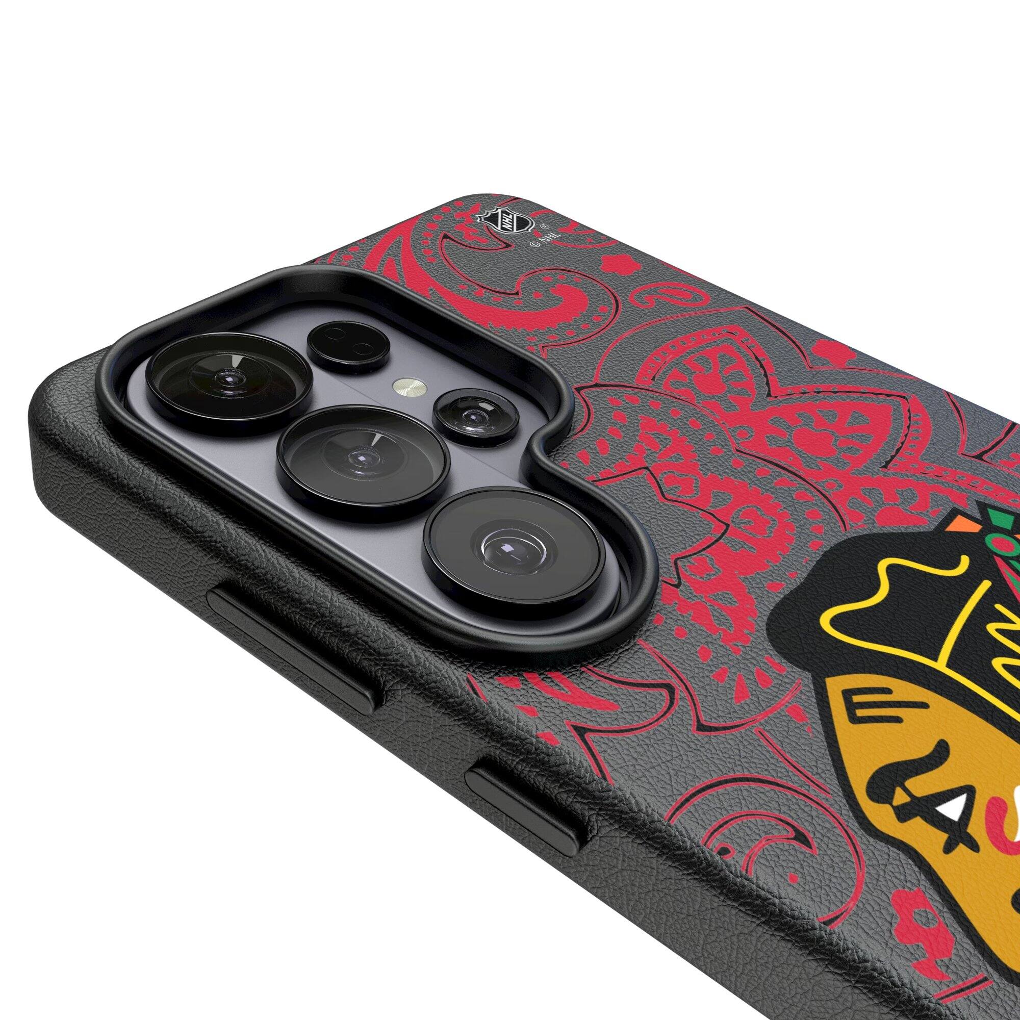 Alt View 2. Keyscaper - Chicago Blackhawks Paisley Galaxy Magnetic Bump Case - S25 Ultra - Black.